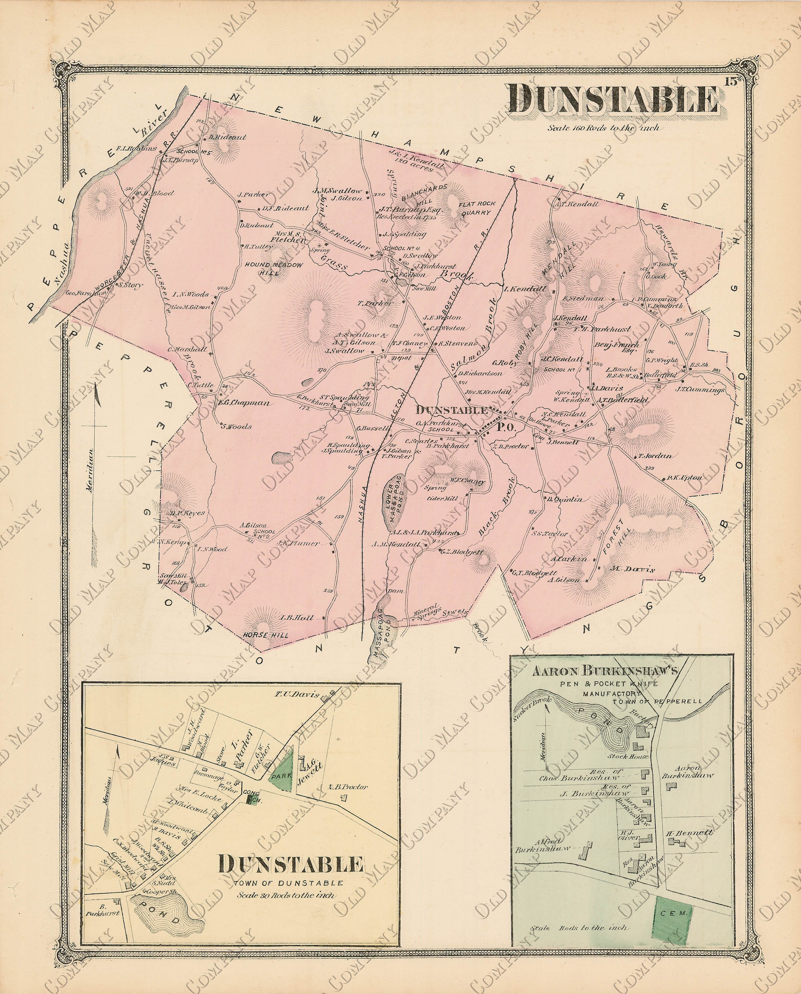 DUNSTABLE, Massachusetts 1875 Map Replica or Genuine ORIGINAL